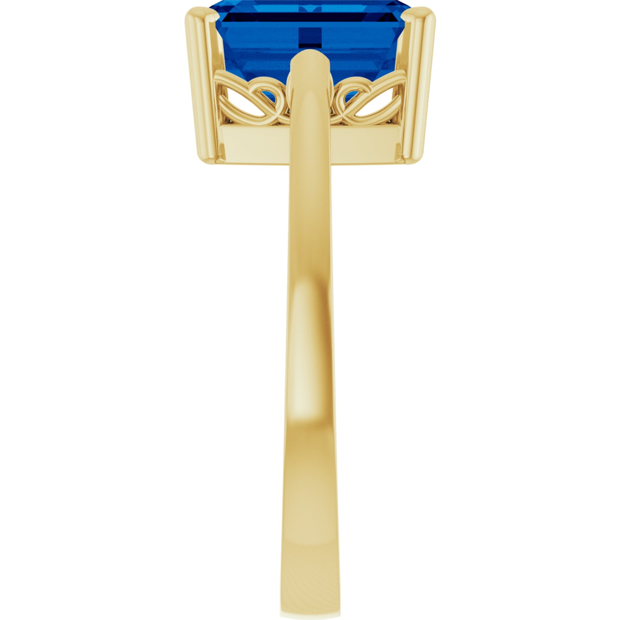 14K Yellow Gold Lab-Grown Blue Sapphire Scroll SettingÂ® Ring