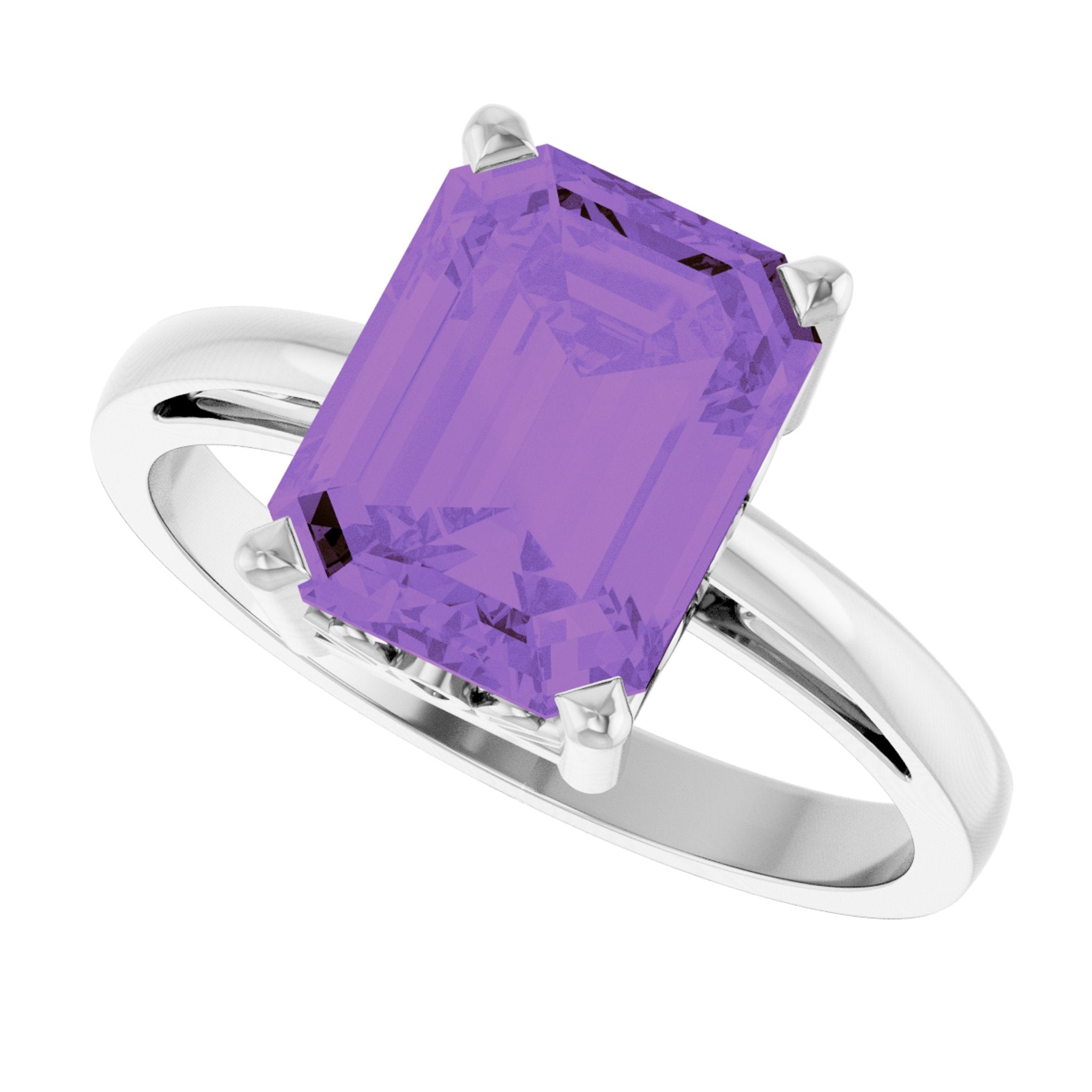 14K White Gold Natural Amethyst Scroll SettingÂ® Ring