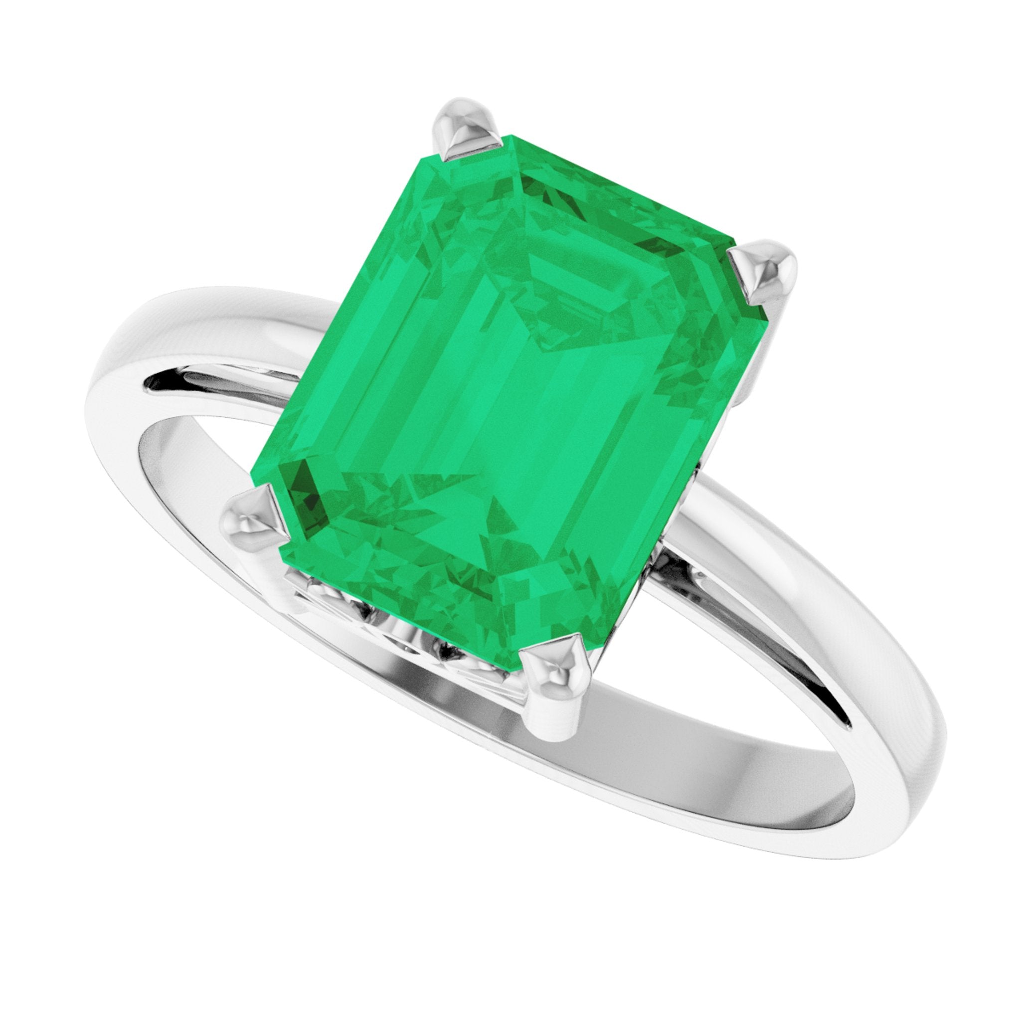 14K White Gold Lab-Grown Emerald Scroll SettingÂ® Ring