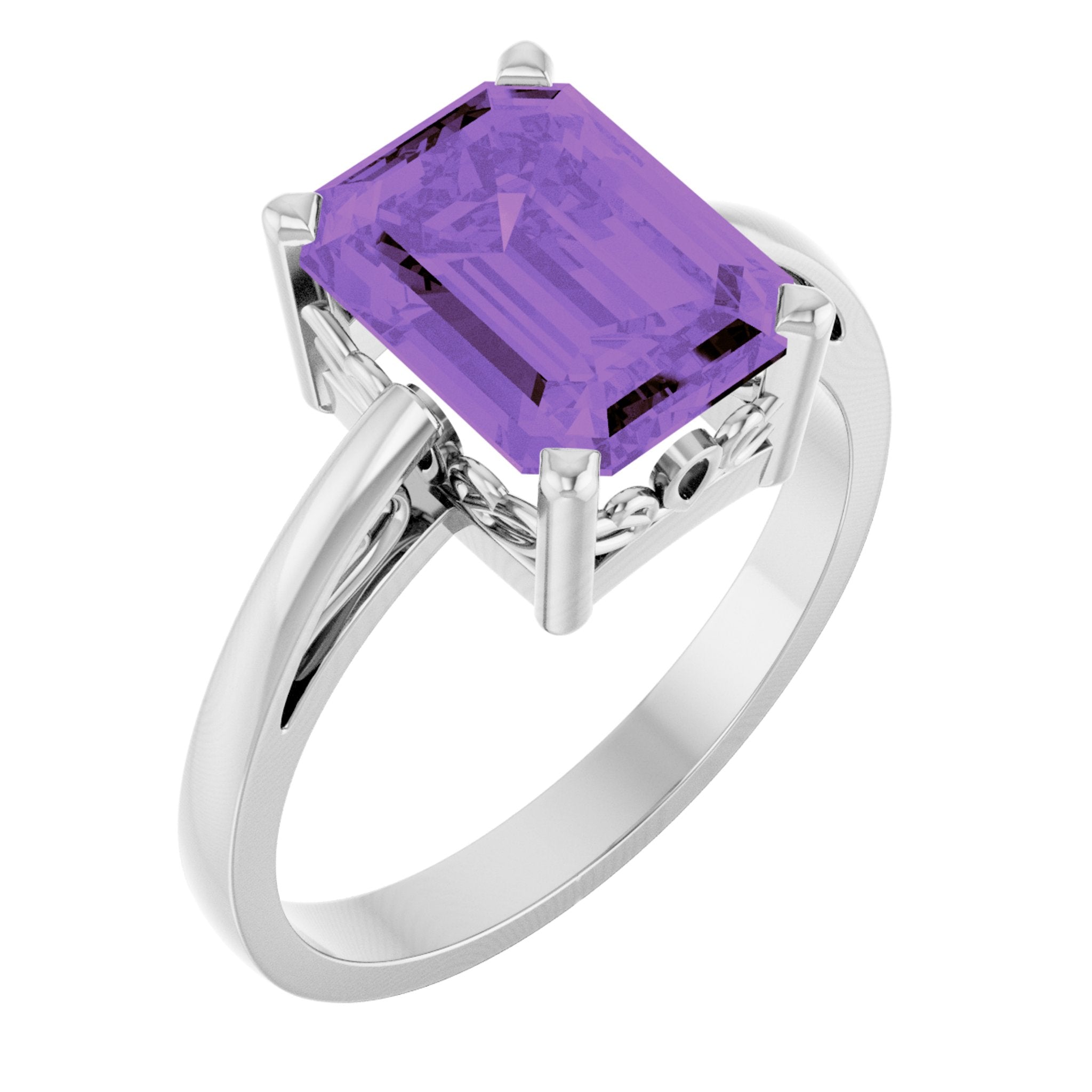 14K White Gold Natural Amethyst Scroll SettingÂ® Ring
