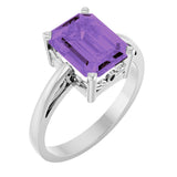 14K White Gold Natural Amethyst Scroll SettingÂ® Ring