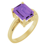 14K Yellow Gold Natural Amethyst Scroll SettingÂ® Ring