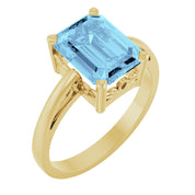 14K Yellow Gold Natural Aquamarine Scroll SettingÂ® Ring
