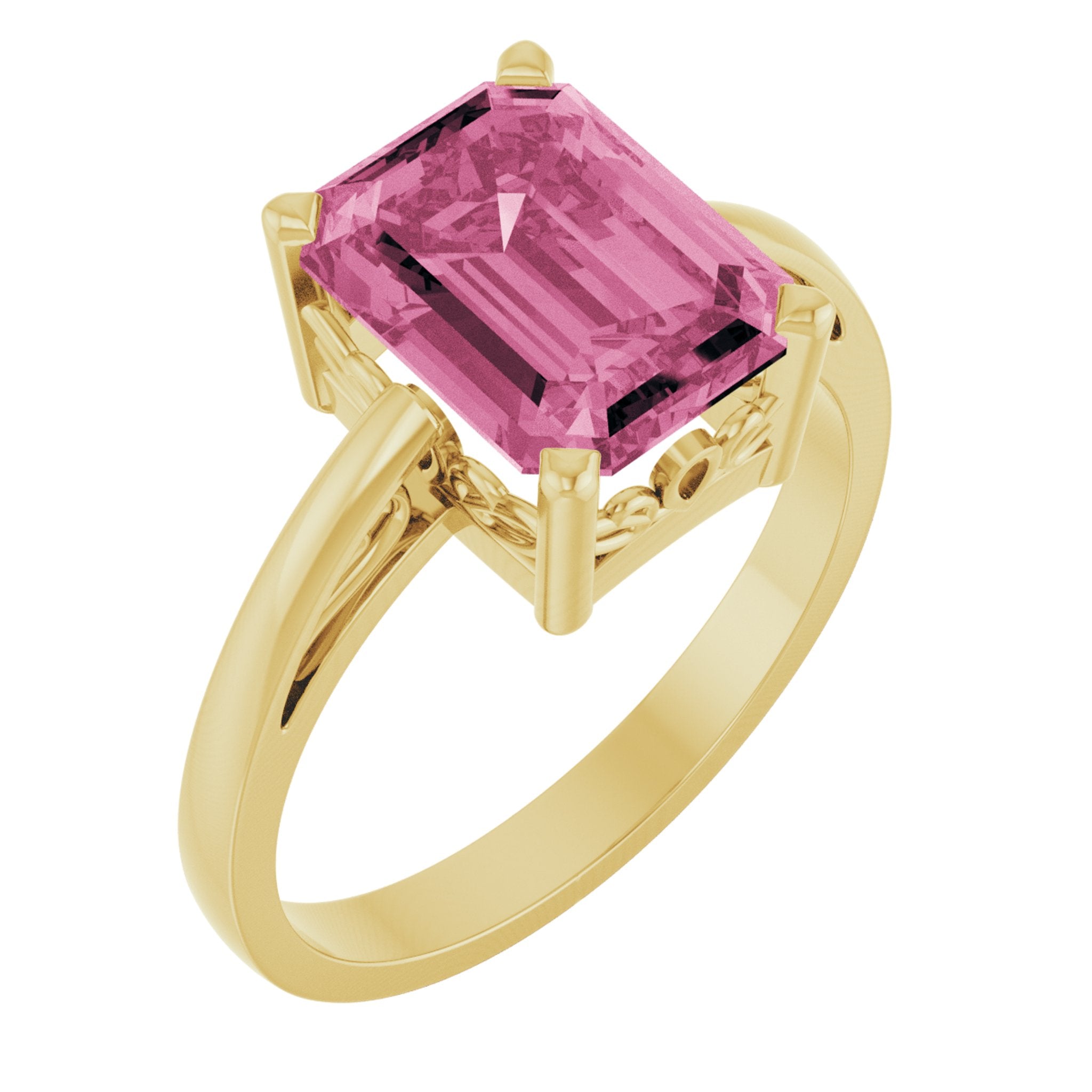 14K Yellow Gold Natural Pink Tourmaline Scroll SettingÂ® Ring
