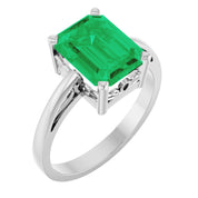 14K White Gold Lab-Grown Emerald Scroll SettingÂ® Ring