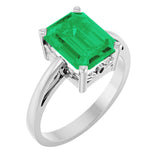 14K White Gold Lab-Grown Emerald Scroll SettingÂ® Ring