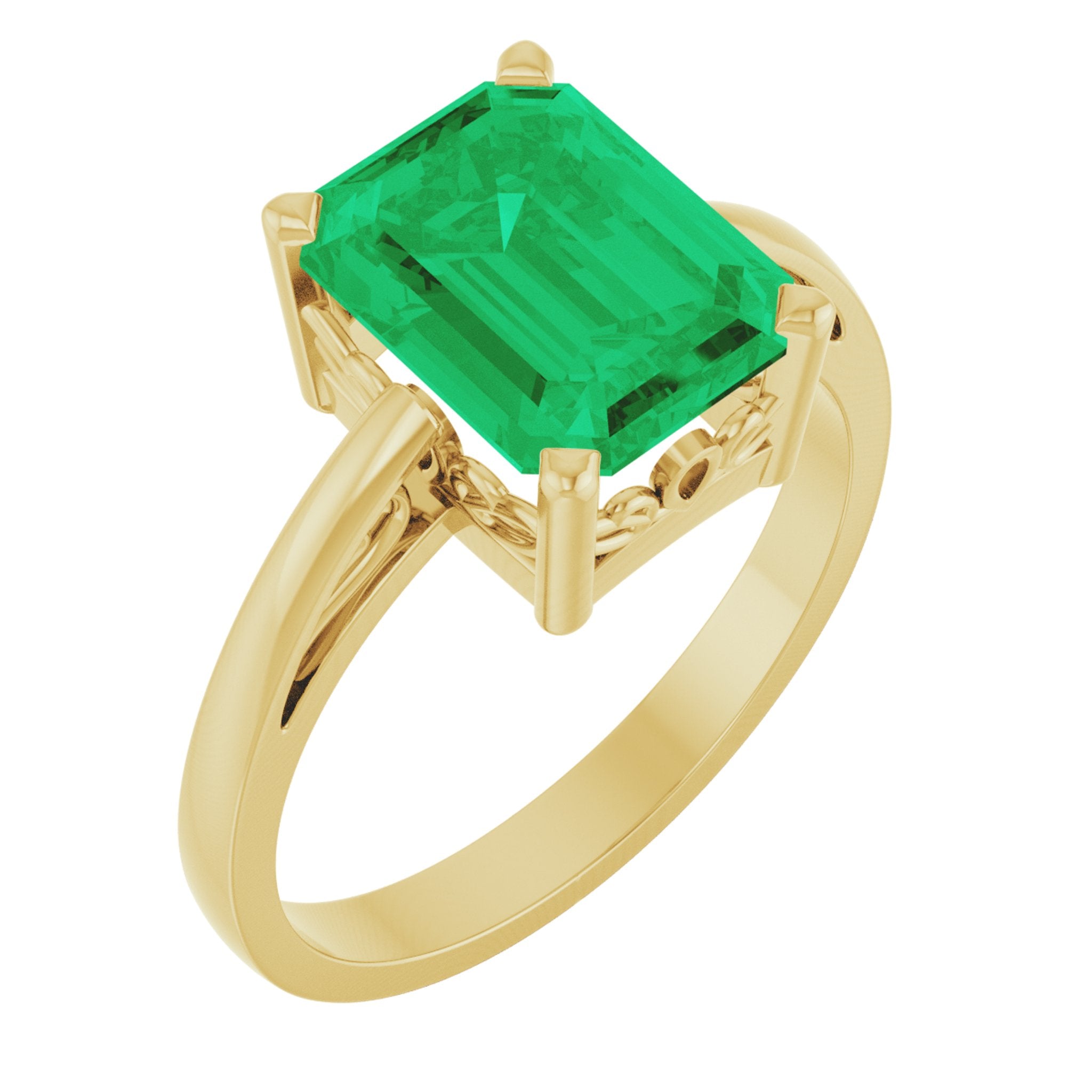 14K Yellow Gold Lab-Grown Emerald Scroll SettingÂ® Ring