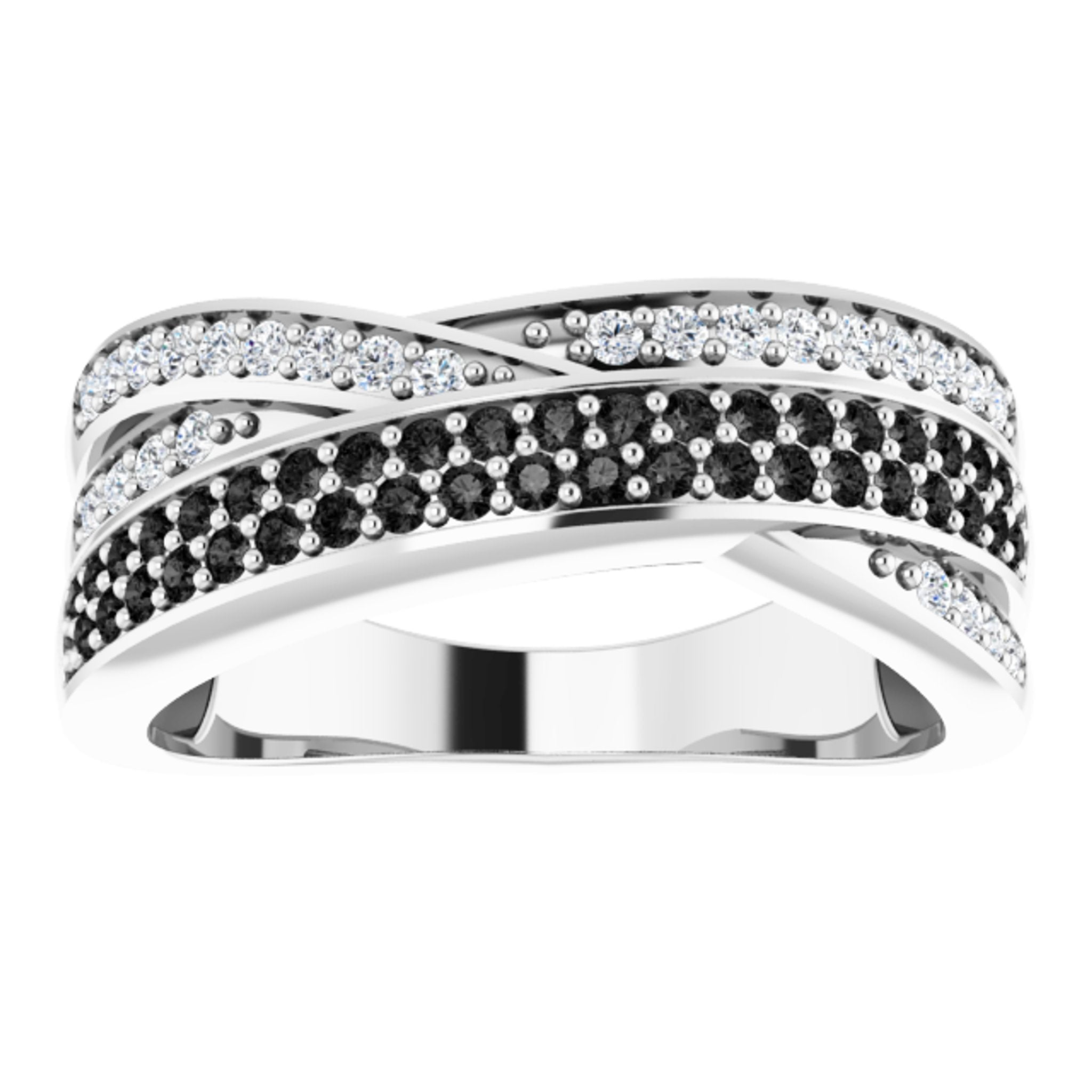 14K White Gold 1/2 CTW Black  White Natural Diamond Ring