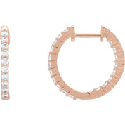 14K Rose Gold 3/4 CTW Natural Diamond Inside-Outside Hinged 17.2 mm Hoop Earrings