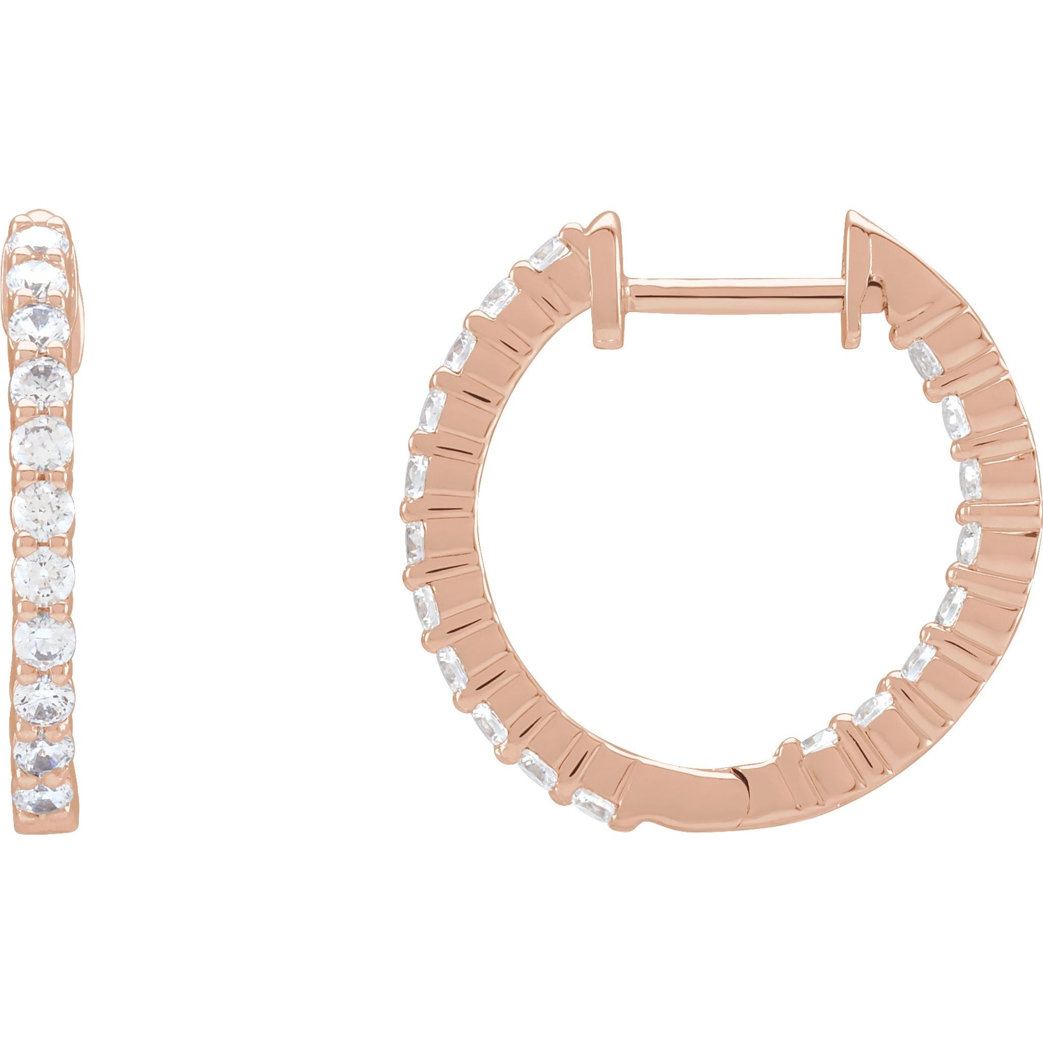 14K Rose Gold 3/4 CTW Natural Diamond Inside-Outside Hinged 17.2 mm Hoop Earrings