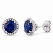 Blue Sapphire Halo Earrings