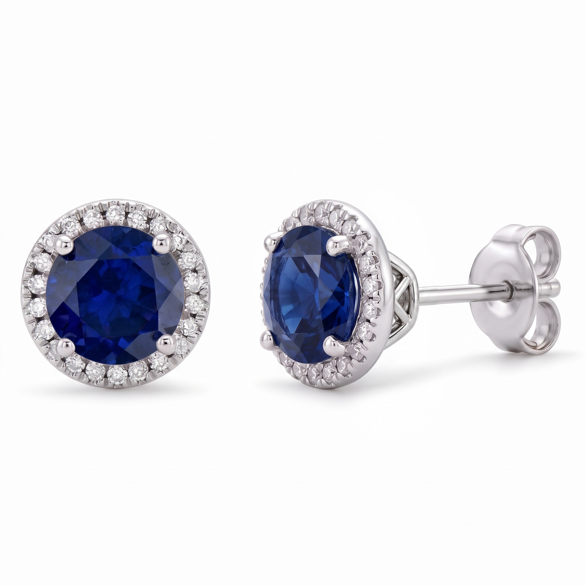 Blue Sapphire Halo Earrings