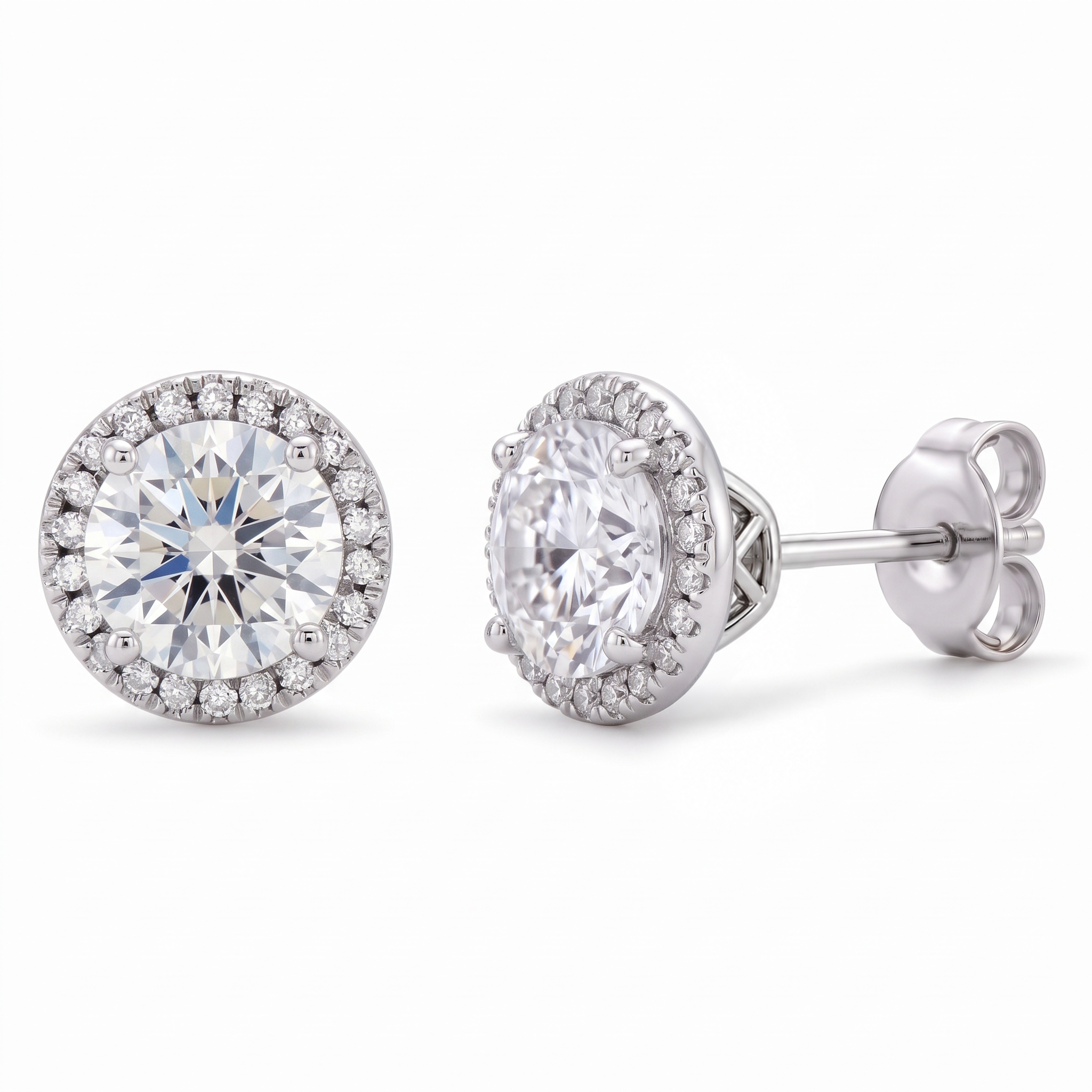 White Sapphire Halo Earrings