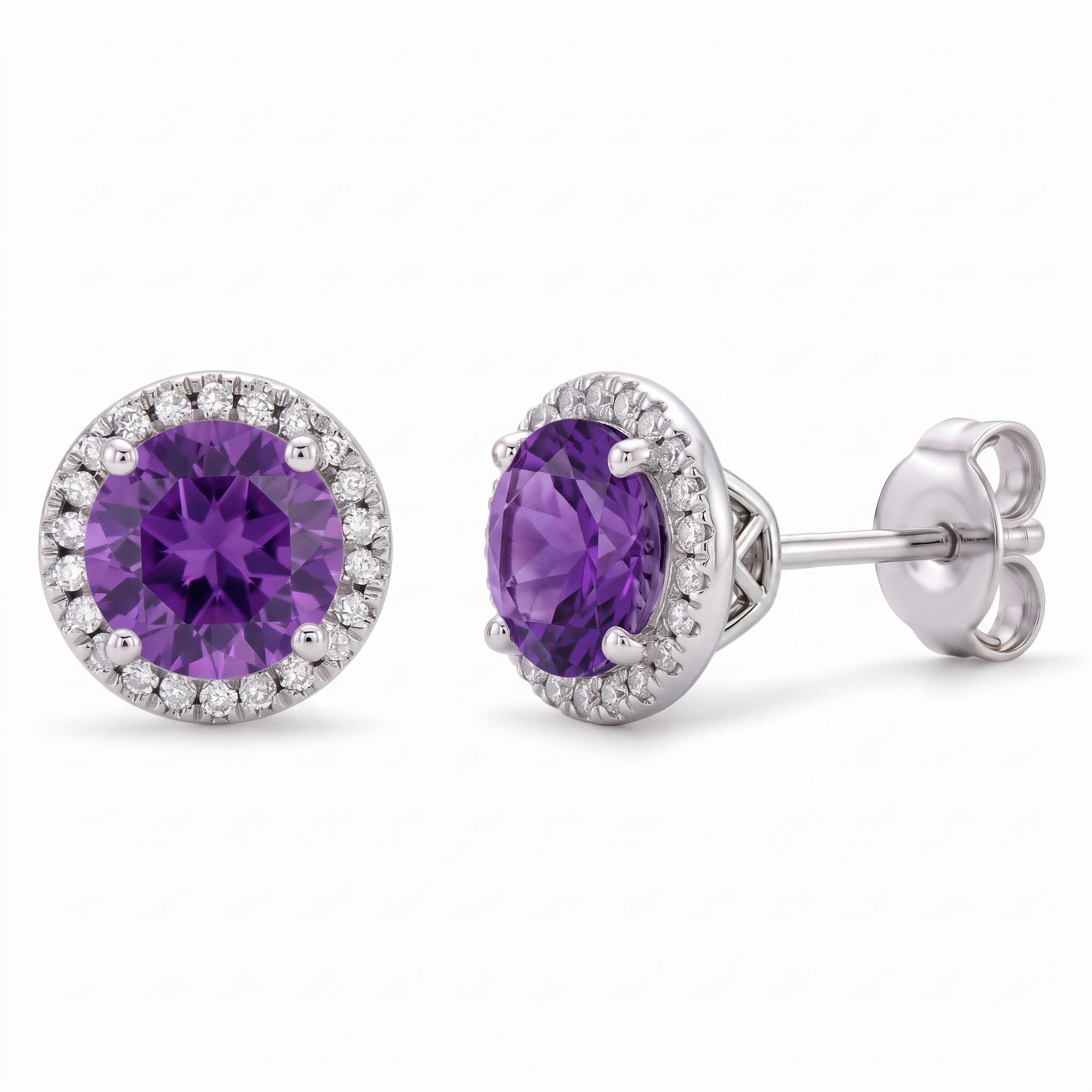 Amethyst Halo Earrings