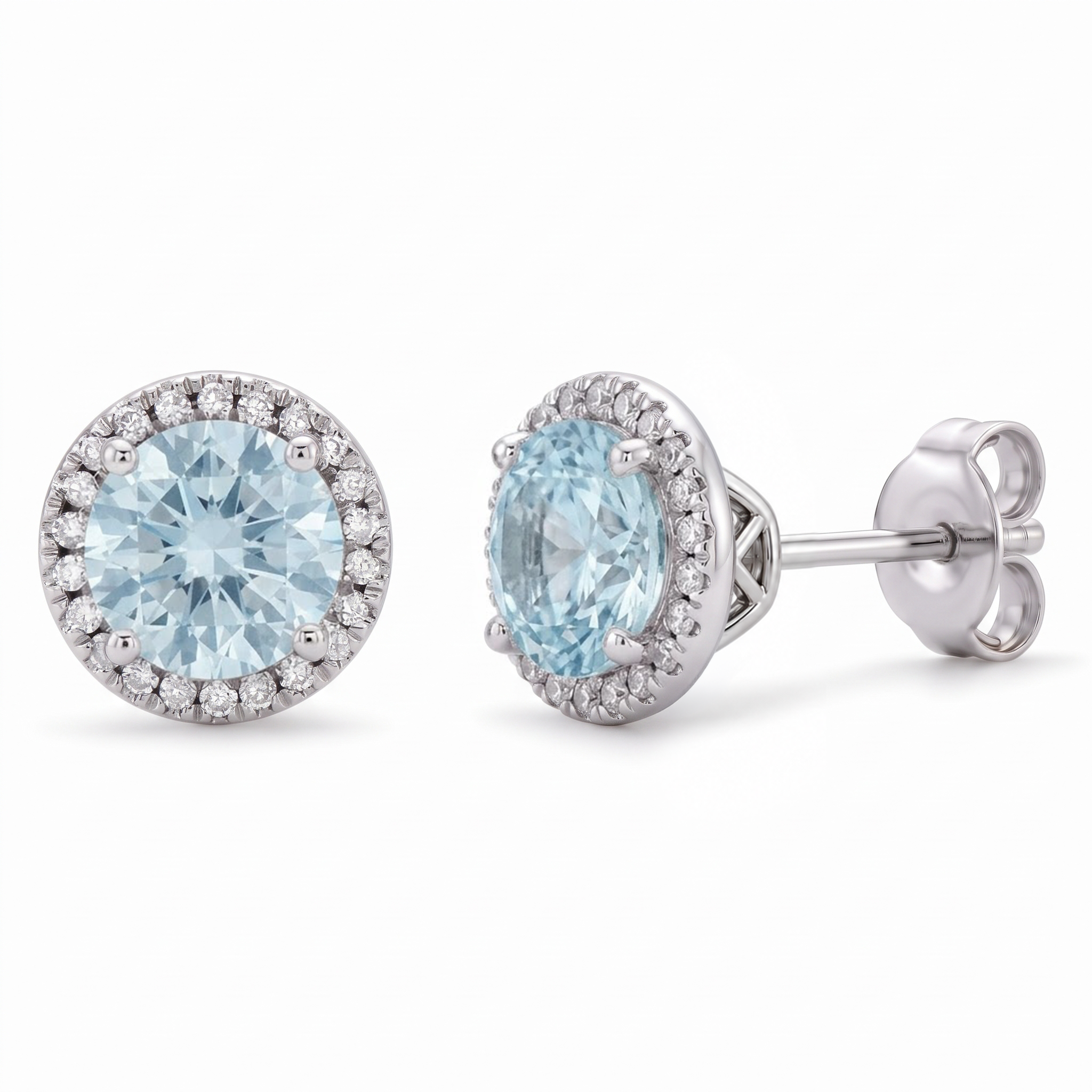 Aquamarine Halo Earrings