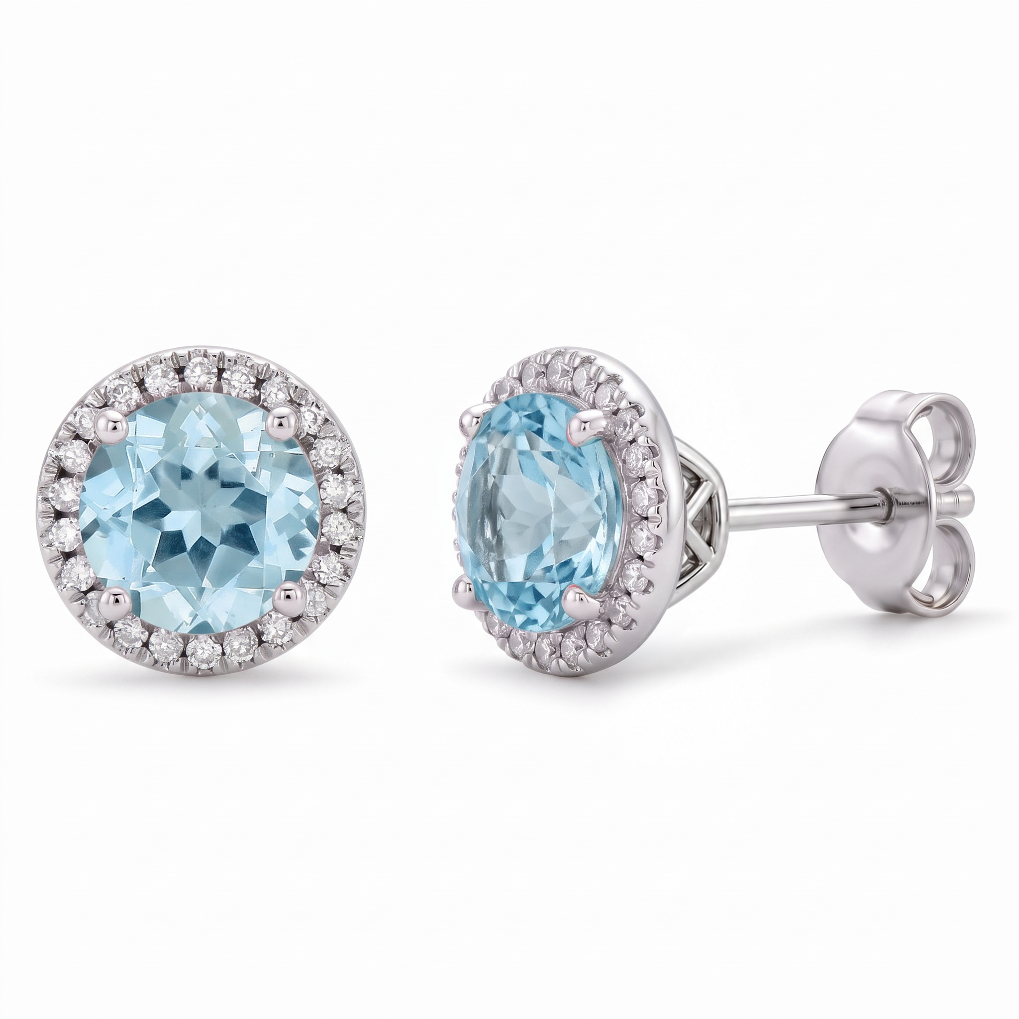 Sky Blue Topaz Halo Earrings