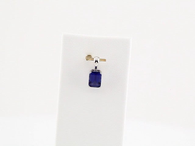 14K White Gold Lab-Grown Blue Sapphire Pendant